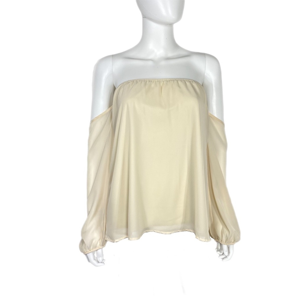 Rachel Kate Beige Off Shoulder Chiffon Lined Blouse